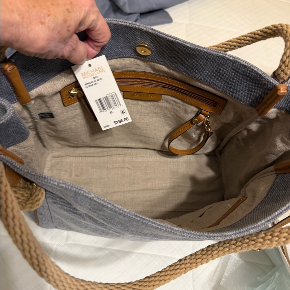 Michael Kors Gray-Blue Canvas Tote with Tan Rope Handles - Picture 4 of 4